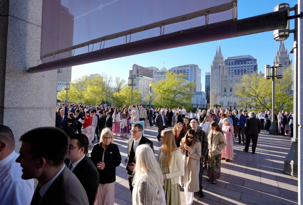 (Francisco Kjolseth | The Salt Lake Tribune) Attendees gather before Saturday's morning session of this past General Conference.