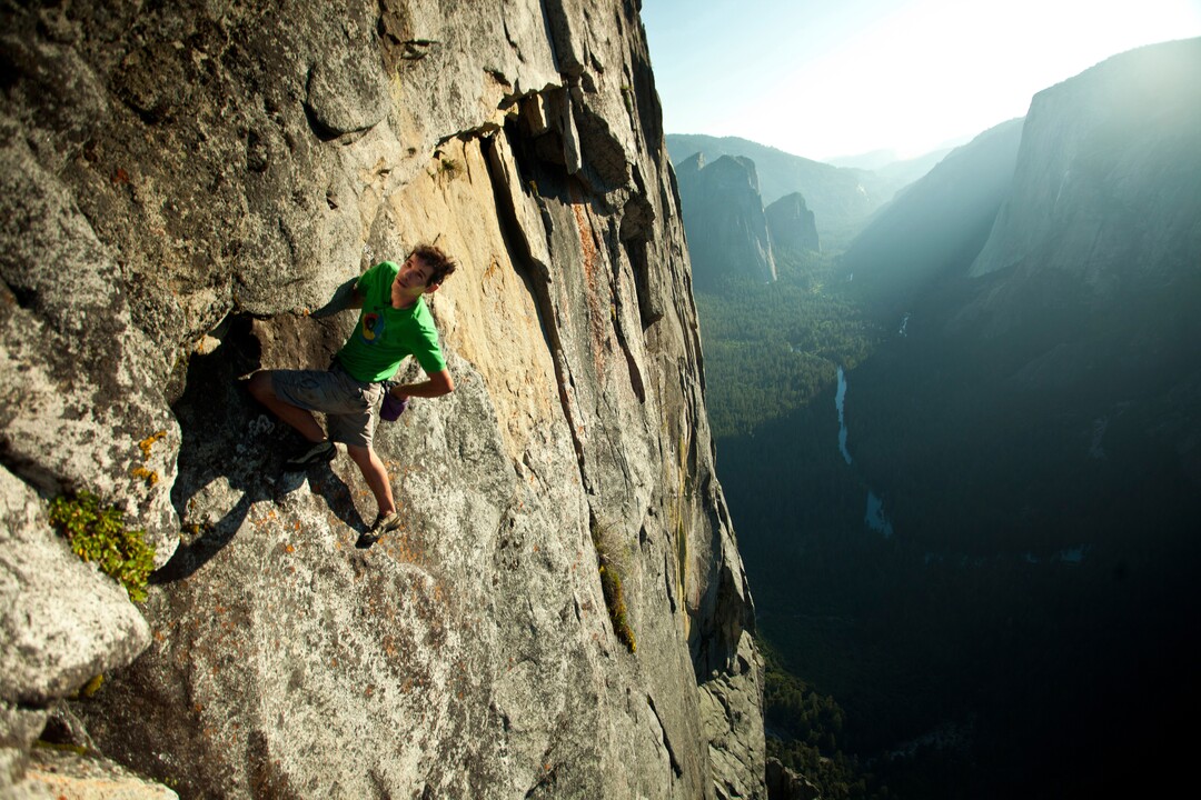 Peter Mortimer  |  Courtesy In this still image from “Valley Uprising” Alex Honnold free solo climbs The Sentinel in 2011.