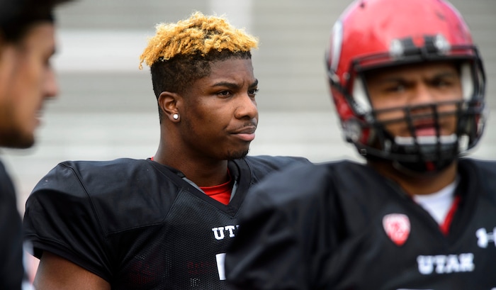(Steve Griffin  |  The Salt Lake Tribune) Utah defensive end Rex Jordan during the University of Utah football team's first scrimmage at Rice-Eccles Stadium in Salt Lake City Friday March 30, 2018.