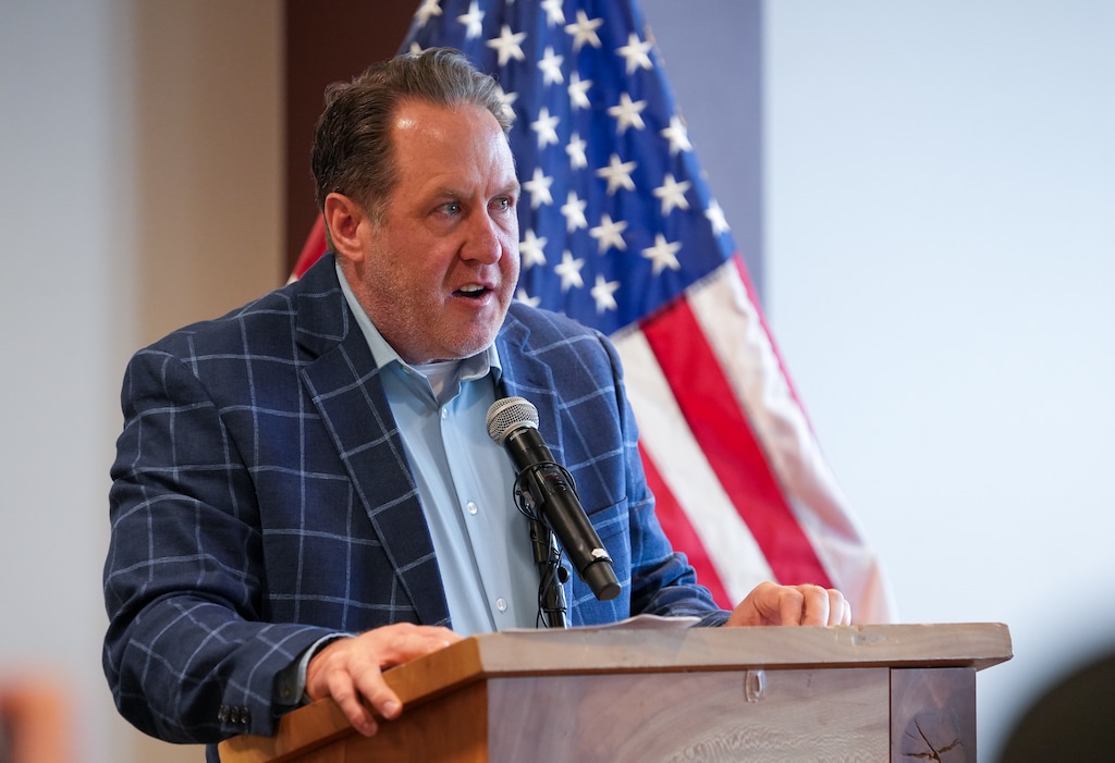 (Chris Samuels | The Salt Lake Tribune) Jefferson Moss, executive director of the Governor’s Office of Economic Opportunity, speaks at an event in Brigham City, Monday, Nov. 17, 2025. Moss said Lunar Resources' expansion to Utah "will serve as a powerful economic catalyst."