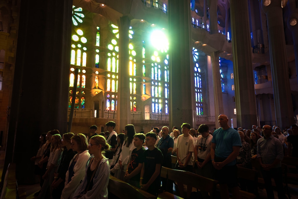 (Emilio Morenatti | AP) Worshippers attend a Mass in the Sagrada Familia basilica in Barcelona, Spain, Sunday, July 9, 2023.