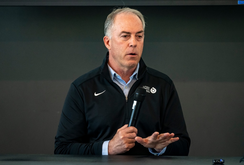 (Rick Egan | The Salt Lake Tribune) Colin Hilton, president and CEO of the Utah Olympic Legacy Foundation, gives his thoughts on the 2026 Milano Cortina Winter Games, during a panel discussion at Soldier Hollow on March 24, 2026. Hilton died Aug. 21, 2026, at age 58.
