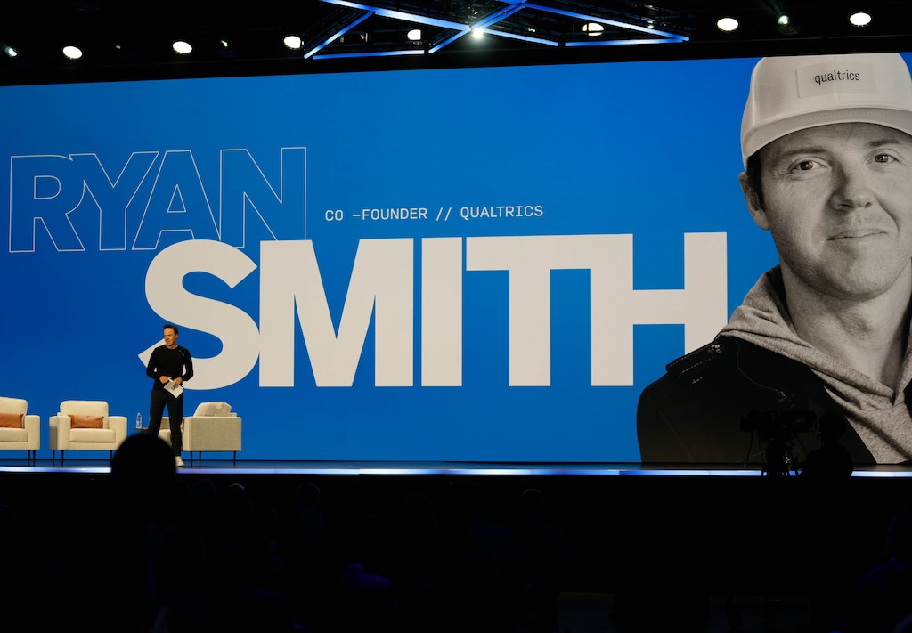 (Francisco Kjolseth  |  The Salt Lake Tribune) Ryan Smith, co-founder of Qualtrics helps kicks off the X4 tech conference summit at the Salt Palace Convention Center in Salt Lake City on Wednesday, May 1, 2024.