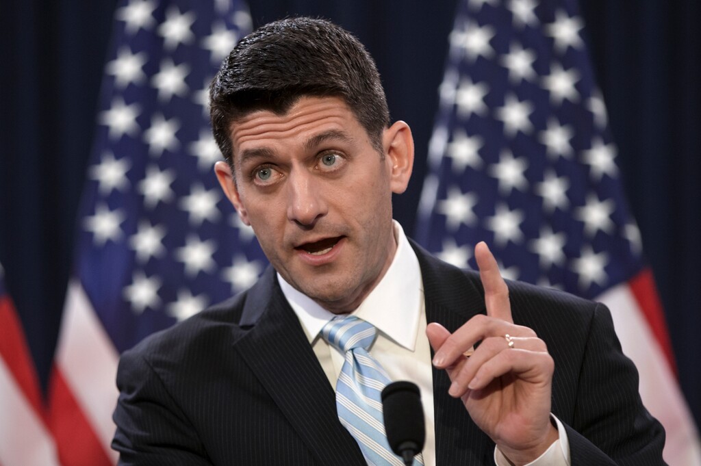 House Speaker Paul Ryan of Wis. speaks to congressional interns on the state of American politics and the changing tenor of the current political discourse in the presidential race, Wednesday, March 23, 2016, on Capitol Hill in Washington. Ryan has weighed in on the contentious GOP presidential primary on only a few occasions and has publicly criticized Donald Trump on three occasions without mentioning the billionaire's name: for calling for a ban on Muslim immigrants, failing to strenuously disavow his endorsement by a former Ku Klux Klan leader and fueling anger at political events. (AP Photo/J. Scott Applewhite)