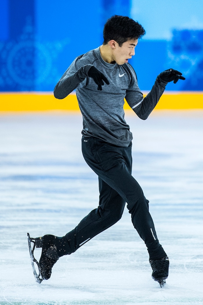 (Chris Detrick | The Salt Lake Tribune) Salt Lake City's Nathan Chen practices his Men's Single Skating Short Program for the Team Event at the Gangneung Ice Arena Thursday, February 8, 2018.