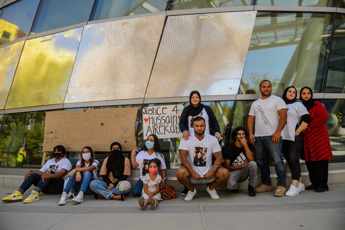 (Trent Nelson | The Salt Lake Tribune) Members of Hussein Al-Rekabi's family at a rally against police brutality at the Public Safety Building in Salt Lake City on Saturday, Aug. 15, 2020.