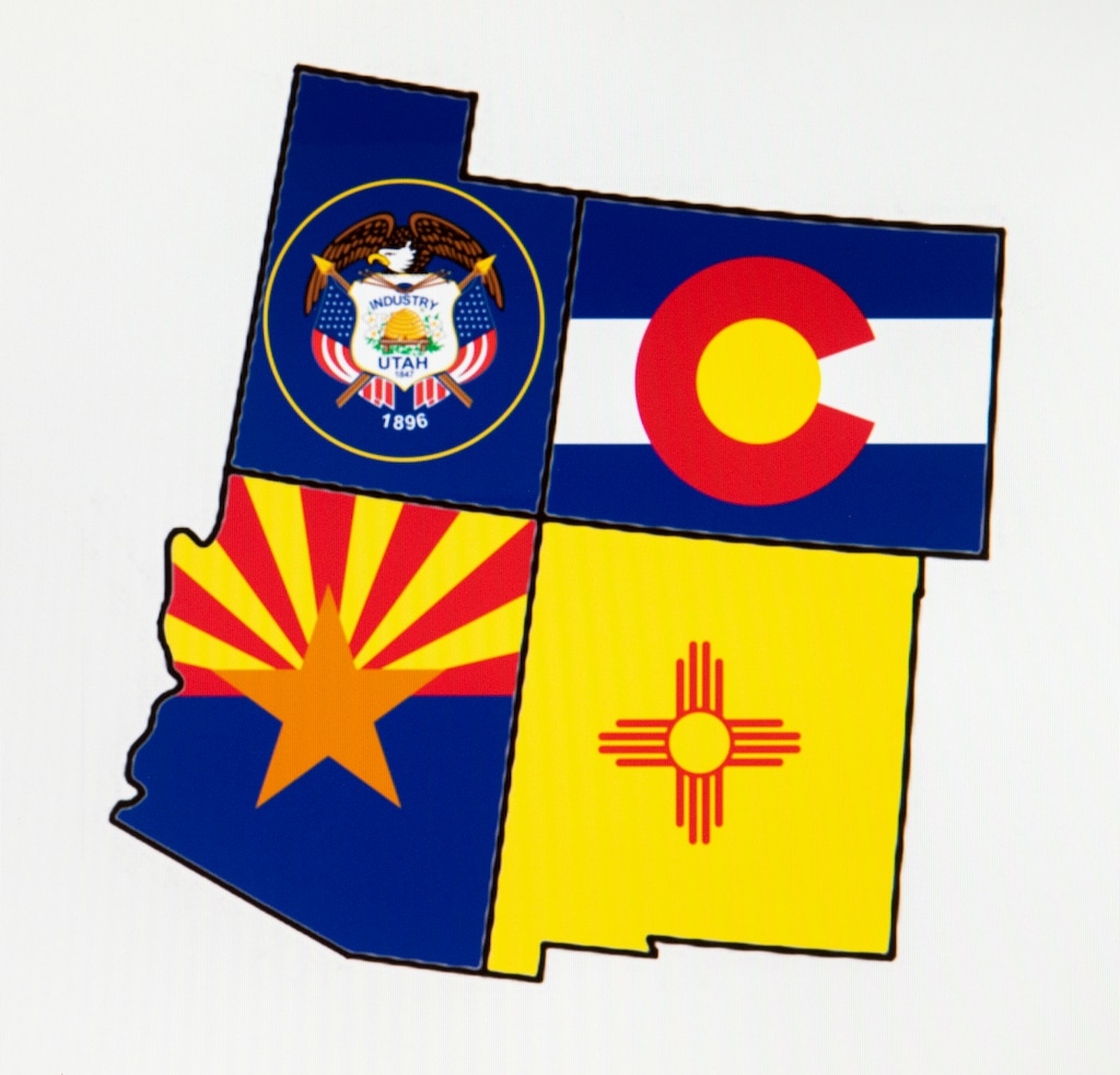 (Rick Egan  |  Tribune file photo) Flags from the four corner states show the contact in flag designs, during discussion of one of two bills that could lead to the adoption of a new state flag to the House Government Operations committee, Wednesday, Feb. 13, 2019.