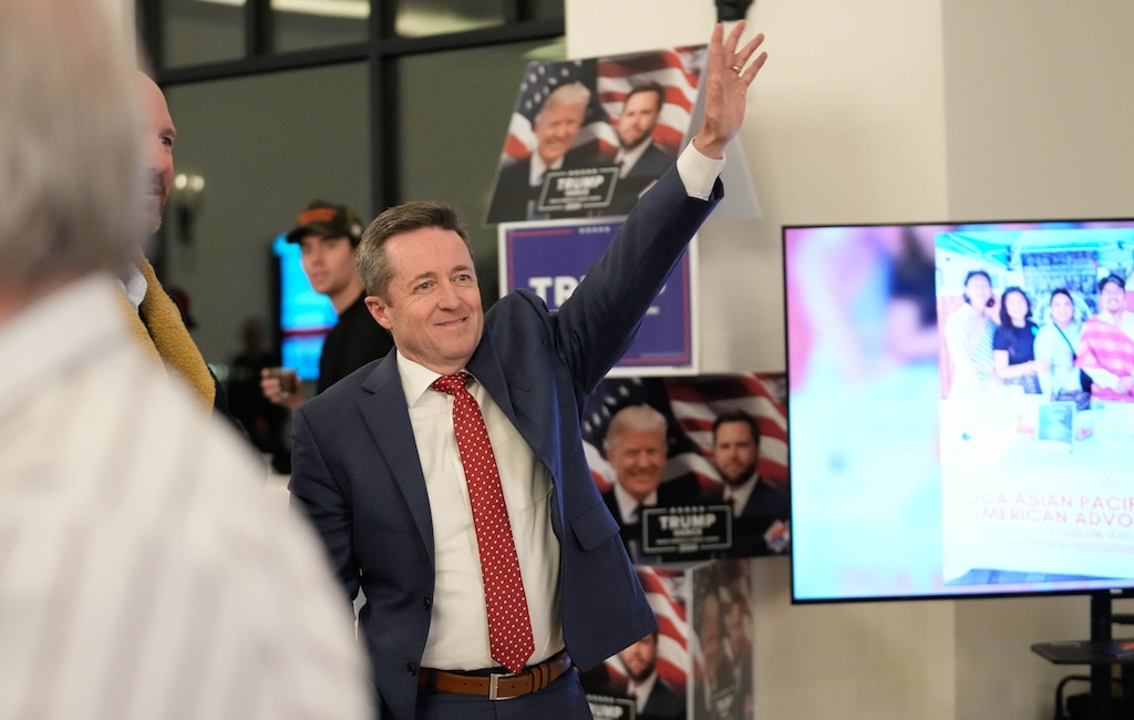 (Francisco Kjolseth  | The Salt Lake Tribune) Republican candidate Derek Brown, running for Utah’s open Attorney General position, attends a GOP election night watch party, Tuesday, Nov. 5, 2024, in Draper.