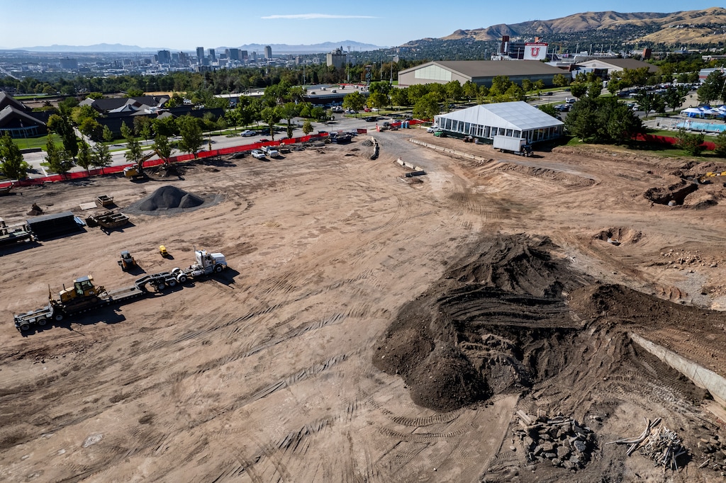 (Trent Nelson  |  The Salt Lake Tribune) The site of the University of Utah's Charlie Monfort Field at America First Ballpark in Salt Lake City on Wednesday, Aug. 28, 2024.