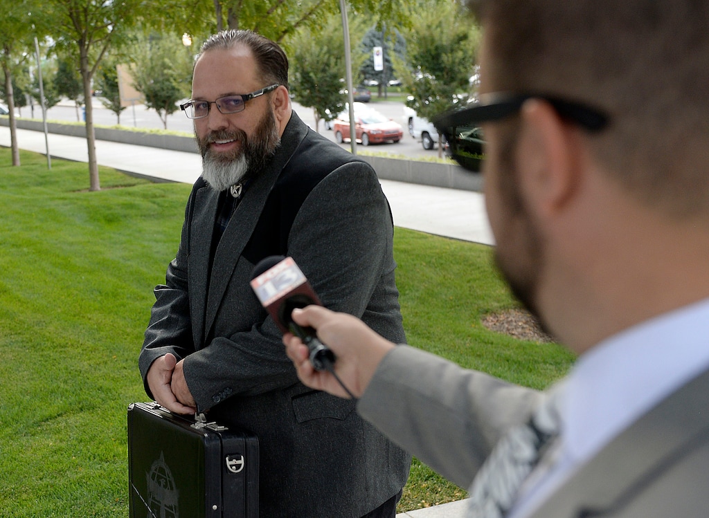 (Al Hartmann | The Salt Lake Tribune)
Rick Koerber, accused of fraud, arrives a few minutes late for trial at federal court in Salt Lake City on Tuesday. Koerber faces 18 charges revolving around allegations he ran a $100 million Ponzi scheme based on his real estate investing strategy, which he called "equity milling."