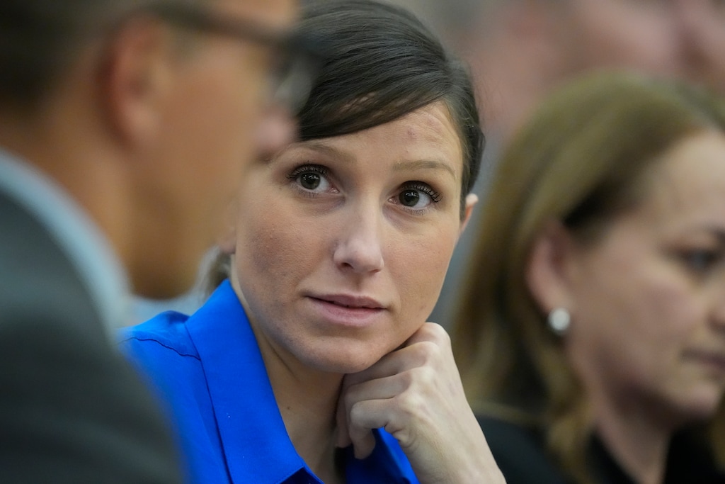 (Rick Bowmer | AP) Kouri Richins, a Utah mother of three who wrote a children's book about coping with grief after her husband's death and was later accused of fatally poisoning him, looks on during a hearing Tuesday, Aug. 27, 2024, in Park City.