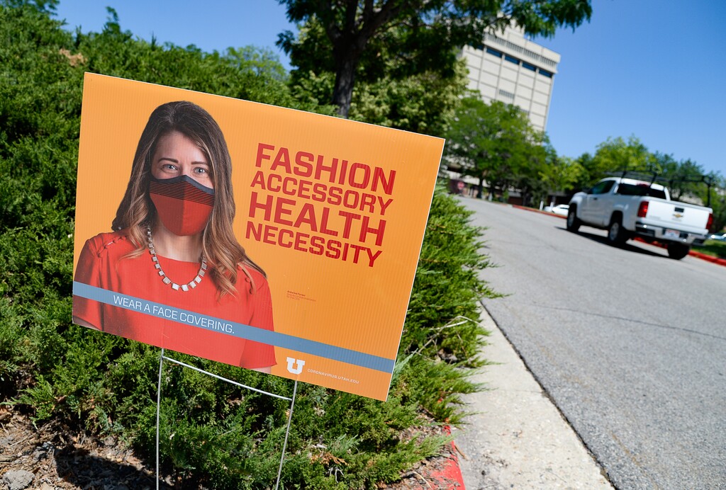 (Francisco Kjolseth | Tribune file photo) The University of Utah places signs around campus to encourage people to wear masks on Wednesday, July 8, 2020, as coronavirus cases continue to rise in the state of Utah.
