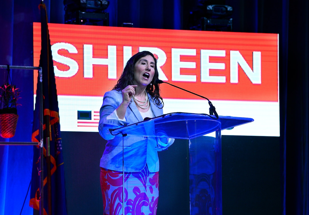 (Scott Sommerdorf | The Salt Lake Tribune)
Candidate in Congressional District 2, Shireen Ghorbani speaks at the Democratic convention, Saturday, April 28, 2018 at the Salt Palace Convention Center in Salt Lake City, Utah.