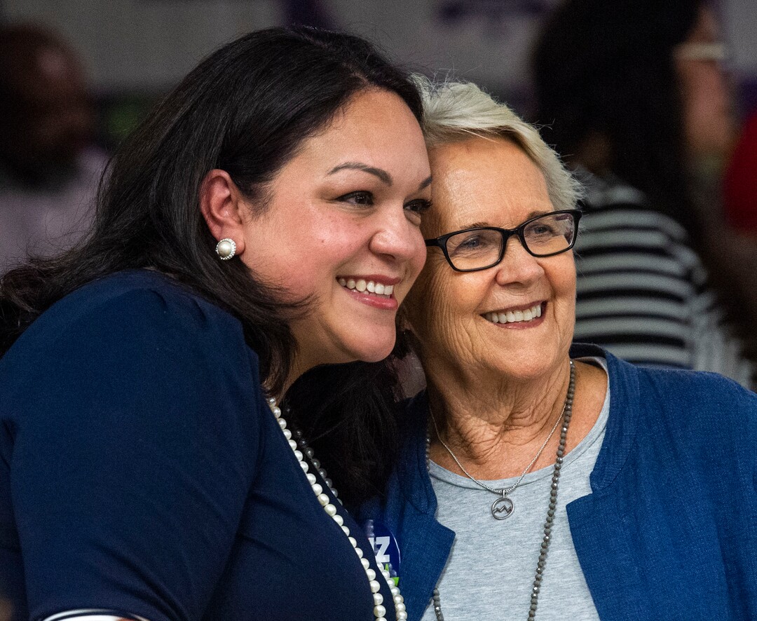 (Rick Egan  |  The Salt Lake Tribune)     Luz Escamilla poses for a photo with Rep. Carol Spackman Moss, at her campaign watch party at the Utah State Fairgrounds, Tuesday, Aug. 13, 2019.