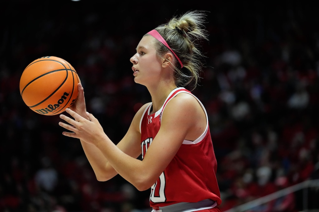 (Francisco Kjolseth | The Salt Lake Tribune) Utah Utes forward Reese Ross (20) as Utah hosts BYU in NCAA basketball at the Huntsman Center in Salt Lake City on Saturday, Dec. 2, 2023.