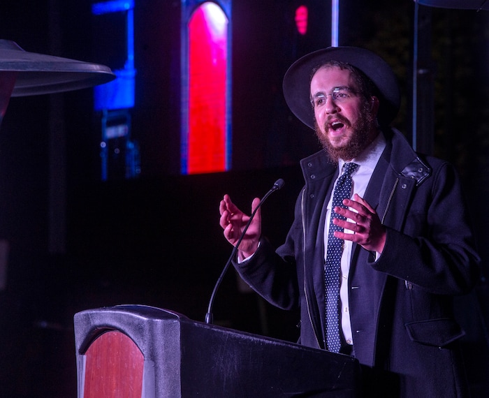 (Rick Egan | The Salt Lake Tribune) Rabbi Avremi Zippel speaks before the lighting of Utah's tallest menorah, at the Utah Capitol, for the first night of Hanukkah on Thursday, Dec. 10, 2020.