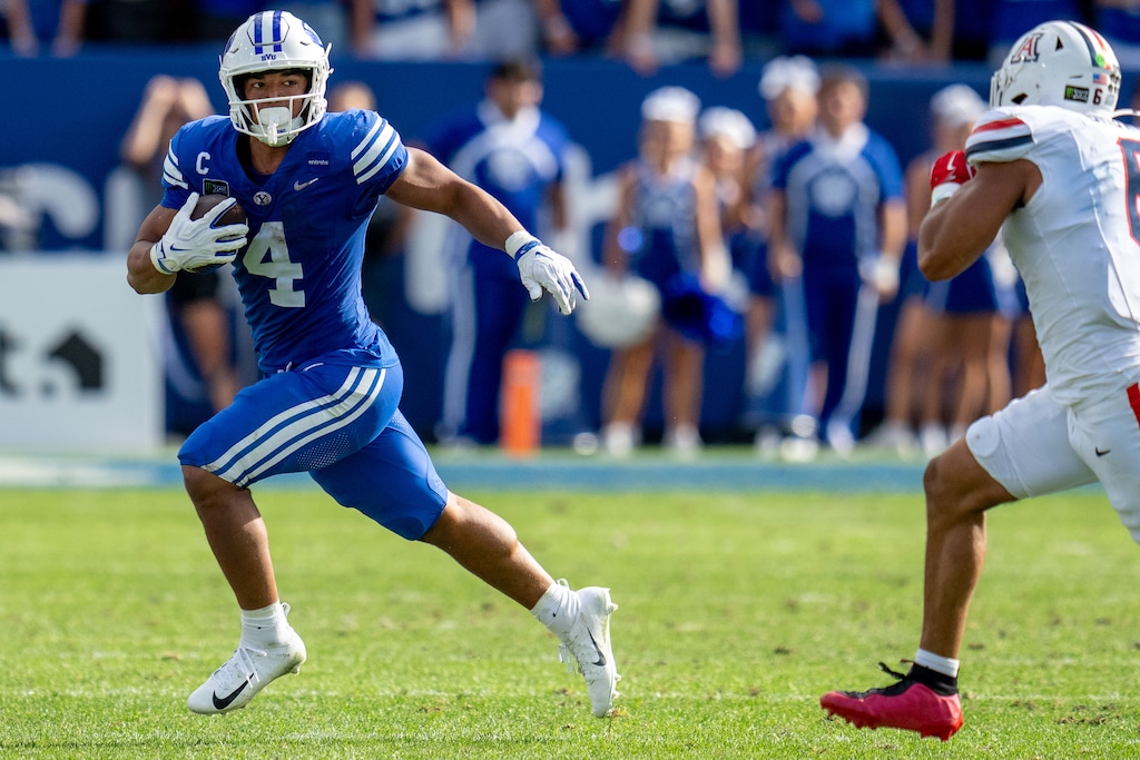 (Trent Nelson  |  The Salt Lake Tribune) BYU Cougars running back Lj Martin (4) as BYU hosts Arizona, NCAA football in Provo on Saturday, Sept. 12, 2026.
