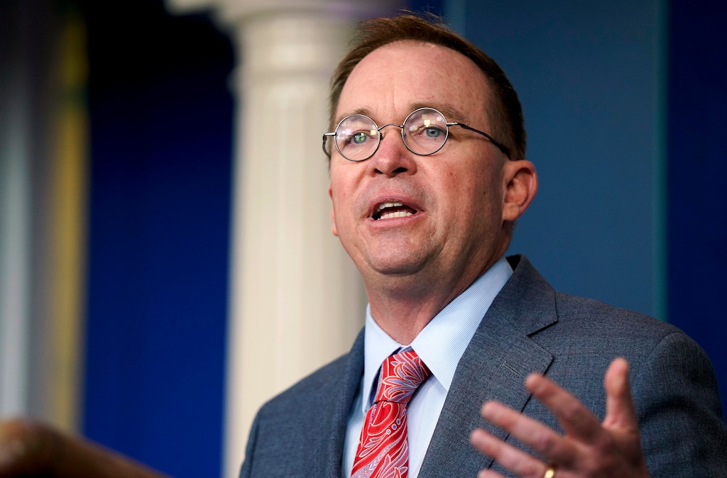 (Leigh Vogel | The New York Times) Acting White House Chief of Staff Mick Mulvaney addresses a news conference at the White House in Washington on Thursday, Oct. 17, 2019. Mulvaney told reporters that the release of military aid to Ukraine this summer was linked in part to White House demands that Ukraine’s government investigate what he called corruption by Democrats in the 2016 American presidential campaign.
