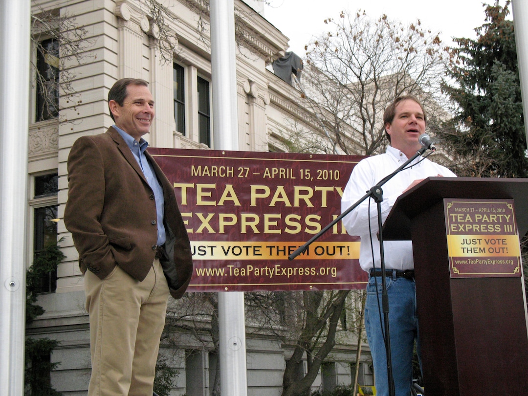 (Tribune file photo)  David Kirkham, Utah tea party organizer, introduces Provo Mayor John Curtis at the Tea Party Express stop at the Historic Utah County Courthouse in Provo Tuesday March 30, 2010.