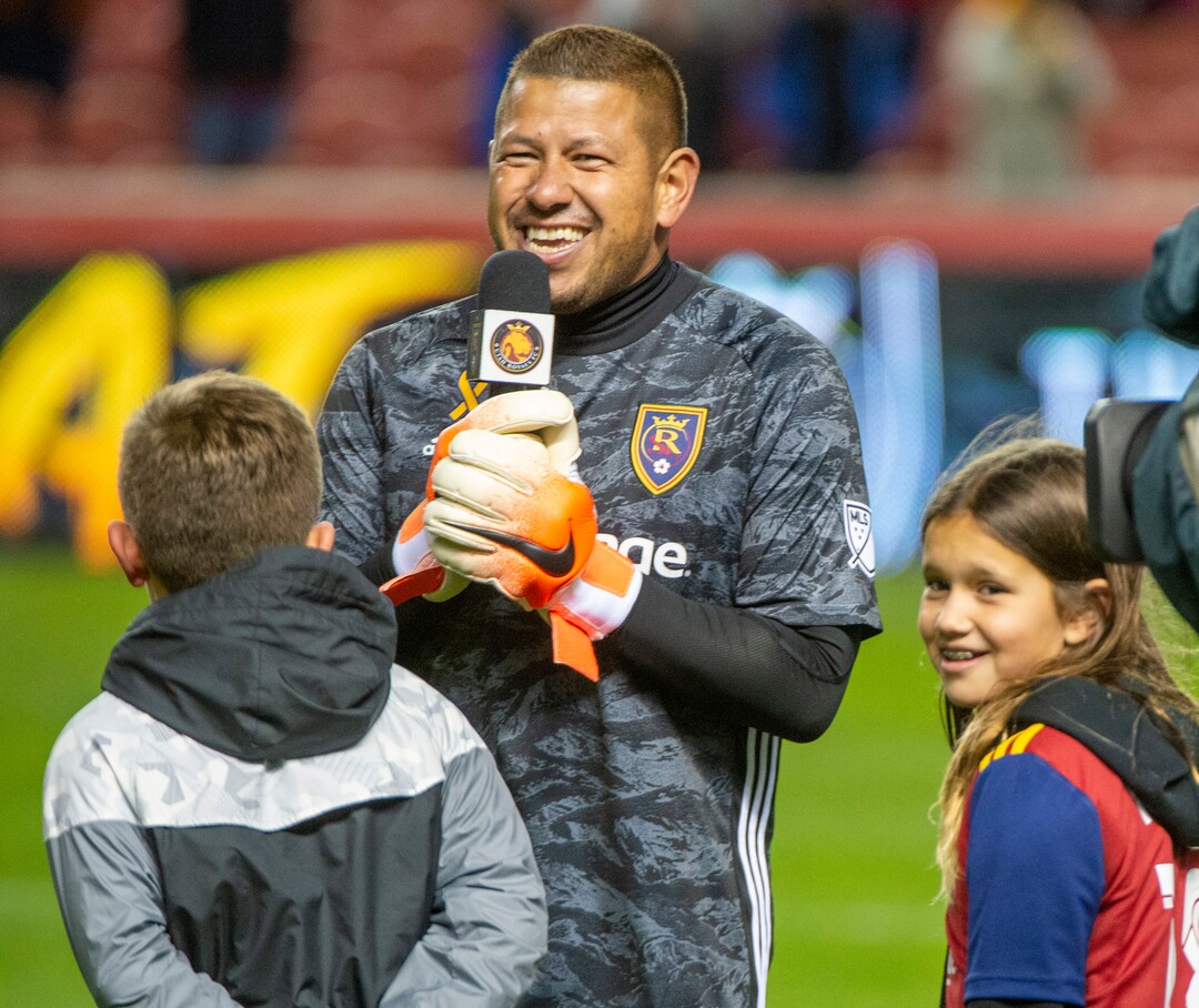 (Rick Egan  |  The Salt Lake Tribune)      Nick Rimando says goodbye to the crowd after Real Salt Lake defeated the Houston Dynamo 2-1 in his last regular season home game for Real Salt Lake, in MLS soccer action, at Rio Tinto Stadium, Sunday, Sept. 29, 2019.