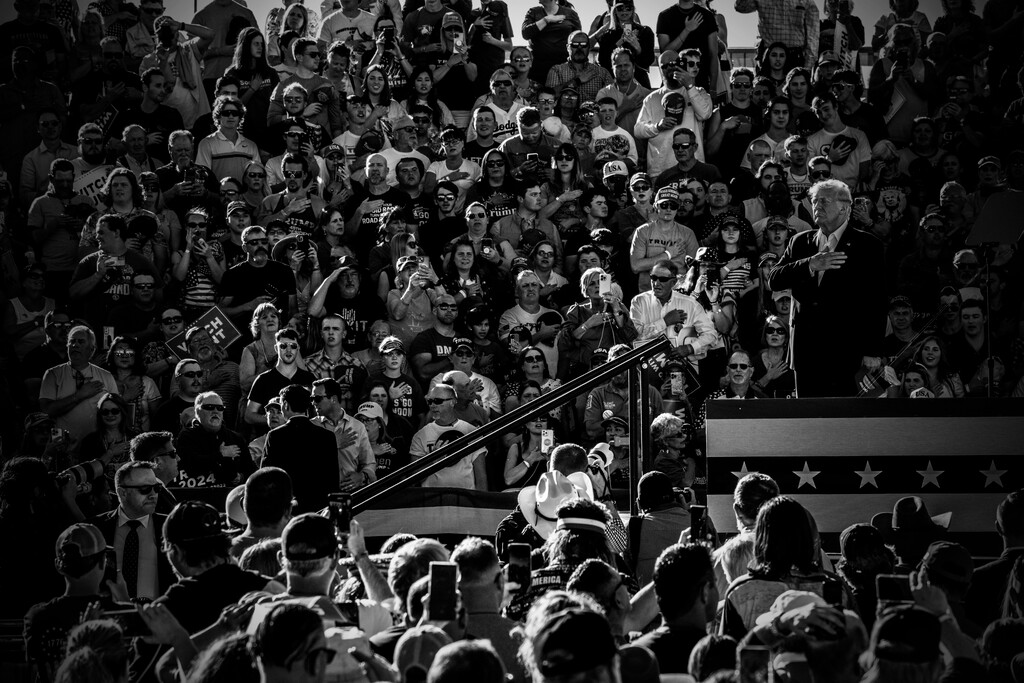 (Mark Peterson | The New York Times)

Former president Donald Trump addresses supporters during a rally in Waco, Texas, on March 25, 2023.