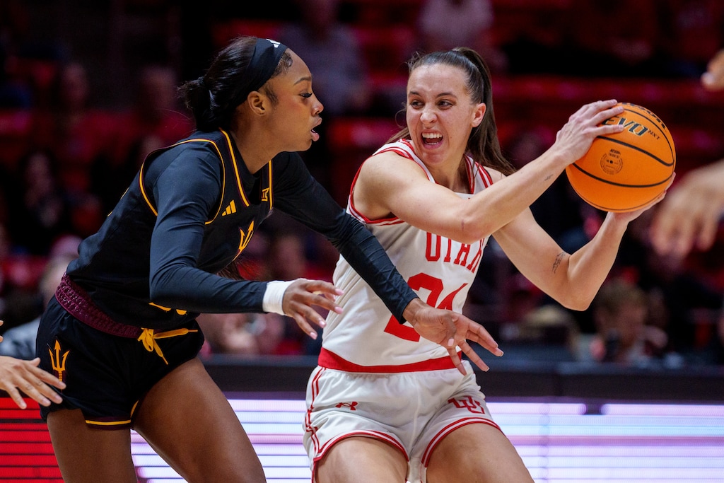 (Trent Nelson | The Salt Lake Tribune)
Utah Utes guard Kennady McQueen (24) as Utah hosts Arizona State, NCAA basketball in Salt Lake City on Saturday, Dec. 21, 2024.