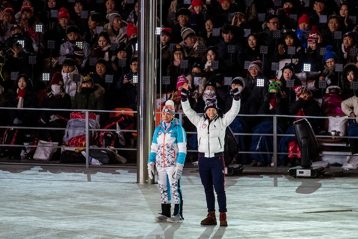 (Chris Detrick | The Salt Lake Tribune) Kikkan Randall is introduced during the PyeongChang 2018 Olympic Winter Games Closing Ceremony at Olympic Stadium Sunday, Feb. 25, 2018.