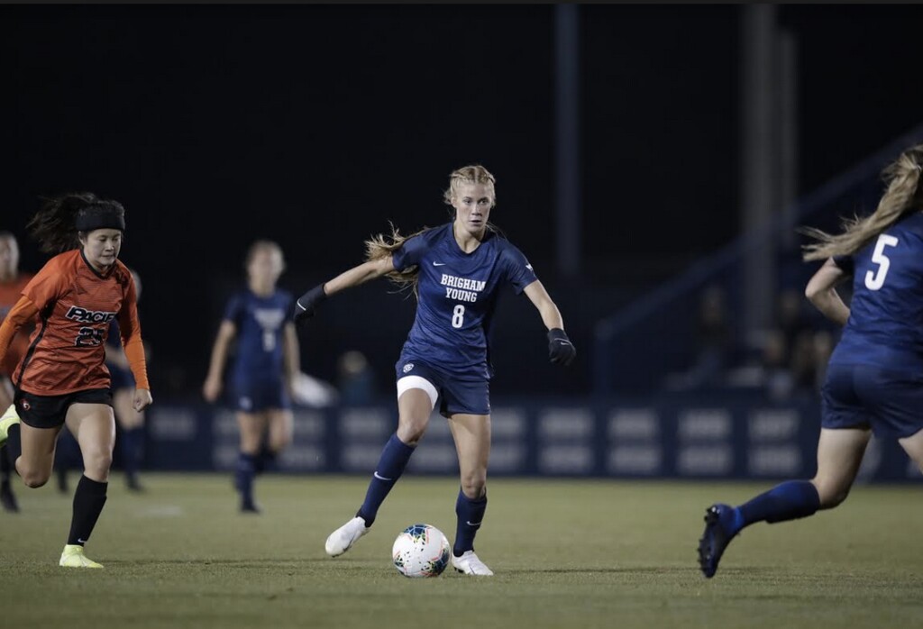 (Photo courtesy of BYU Athletics) BYU's Makayla Colohan dribbles the ball upfield during a recent Cougar women's soccer game.
