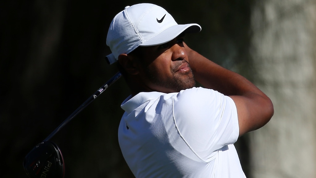 Tony Finau hits from the second tee during the final round of the Waste Management Phoenix Open PGA Tour golf event Sunday, Feb. 2, 2020, in Scottsdale, Ariz. (AP Photo/Ross D. Franklin)