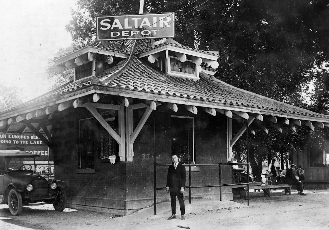 (Utah State Historical Society) The Saltair Depot, located on 300 West and 200 South in Salt Lake City. The trains that reportedly left every 45 minutes to Saltair, pulled up along side the long wooden fence, right. 