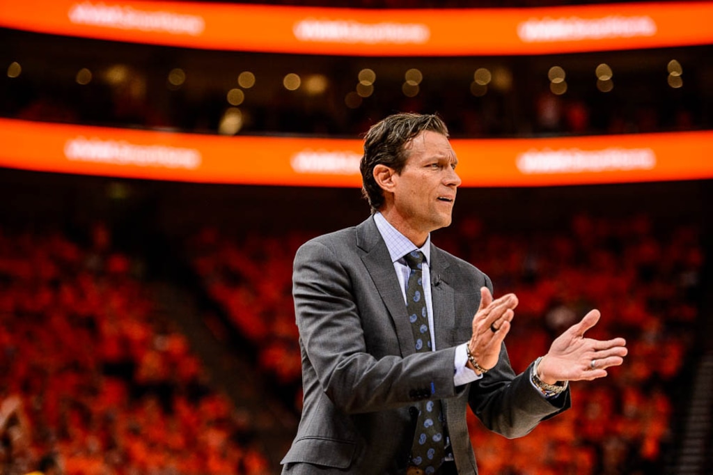 (Trent Nelson | The Salt Lake Tribune)  Utah Jazz host the Oklahoma City Thunder, Game 3, NBA playoff basketball in Salt Lake City, Saturday April 21, 2018. Utah Jazz head coach Quin Snyder.