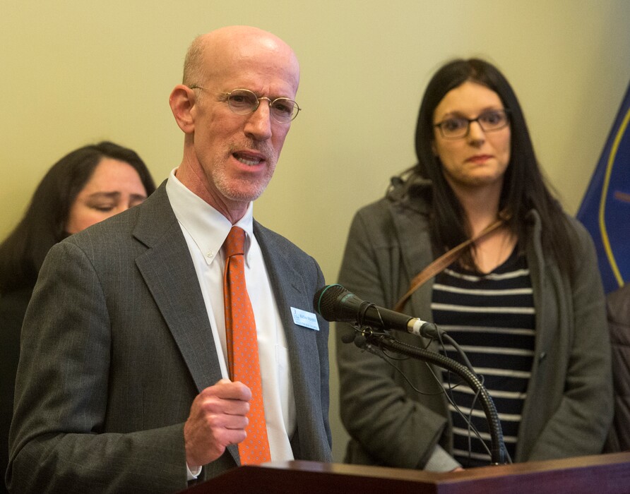 (Rick Egan  |  Tribune file photo)   Matthew Weisntein, with Voices for Utah Children, calls on legislature to include lower-income Utahns in tax reform, during a news conference at the Capitol, Friday, March 2, 2018.