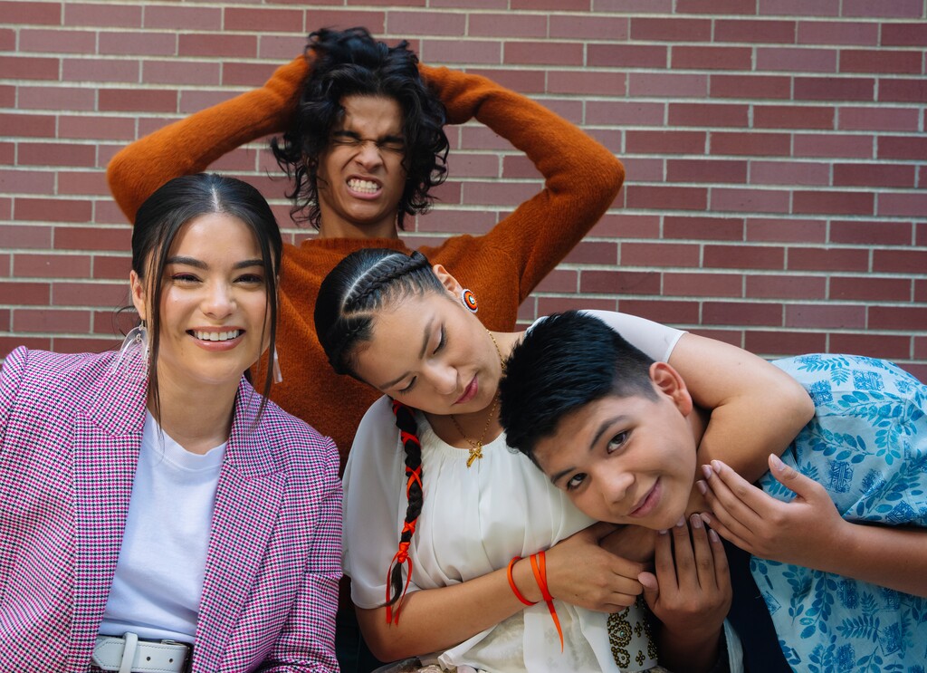 (Jeremy Dennis | The New York Times) Devery Jacobs, D'Pharoah Woon-A-Tai, Paulina Alexis and Lane Factor, who play four small-time teenage crooks who dream of a better life in "Reservation Dogs," are photographed in New York, June 15, 2021.
