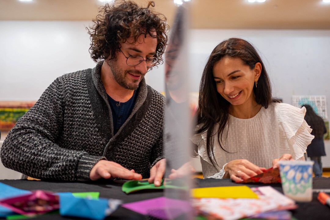 (Trent Nelson  |  The Salt Lake Tribune) Aaron Sain and Lyna Jones work on origami for the Love Letters project, at the Urban Arts Gallery in Salt Lake City on Friday, Jan. 17, 2020.