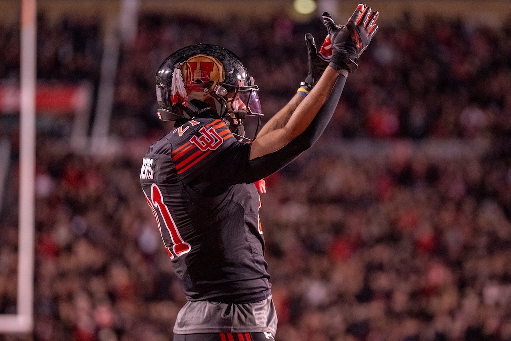 (Rick Egan | The Salt Lake Tribune)Utah Utes running back Naquari Rogers (21) celebrates his touchdown in football action between the Utah Utes and the Cincinnati Bearcats at Rice-Eccles Stadium, on Saturday, Nov. 1, 2025.