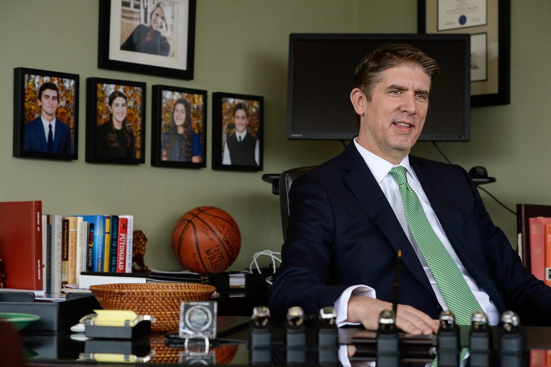 (Francisco Kjolseth  |  The Salt Lake Tribune)  Utah Valley University President Matthew S. Holland meets with the press on Monday, Nov. 6, 2017, to announce his calling as an LDS mission president. Holland's last day as UVU president will be in early June 2018. 