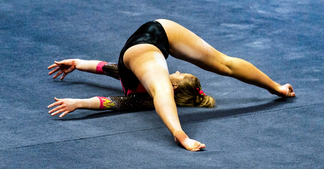 (Rick Egan | The Salt Lake Tribune) Lucy Stanhope competes on the floor for Utah, in PAC-12 gymnastics action Utah vs Arizona, at the Huntsman Center on Saturday, Jan. 23, 2021.