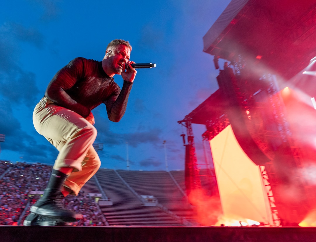 (Rick Egan | The Salt Lake Tribune) Dan Reynolds sings for Imagine Dragons, at Rice-Eccles Stadium, on Friday, Aug. 5, 2022.