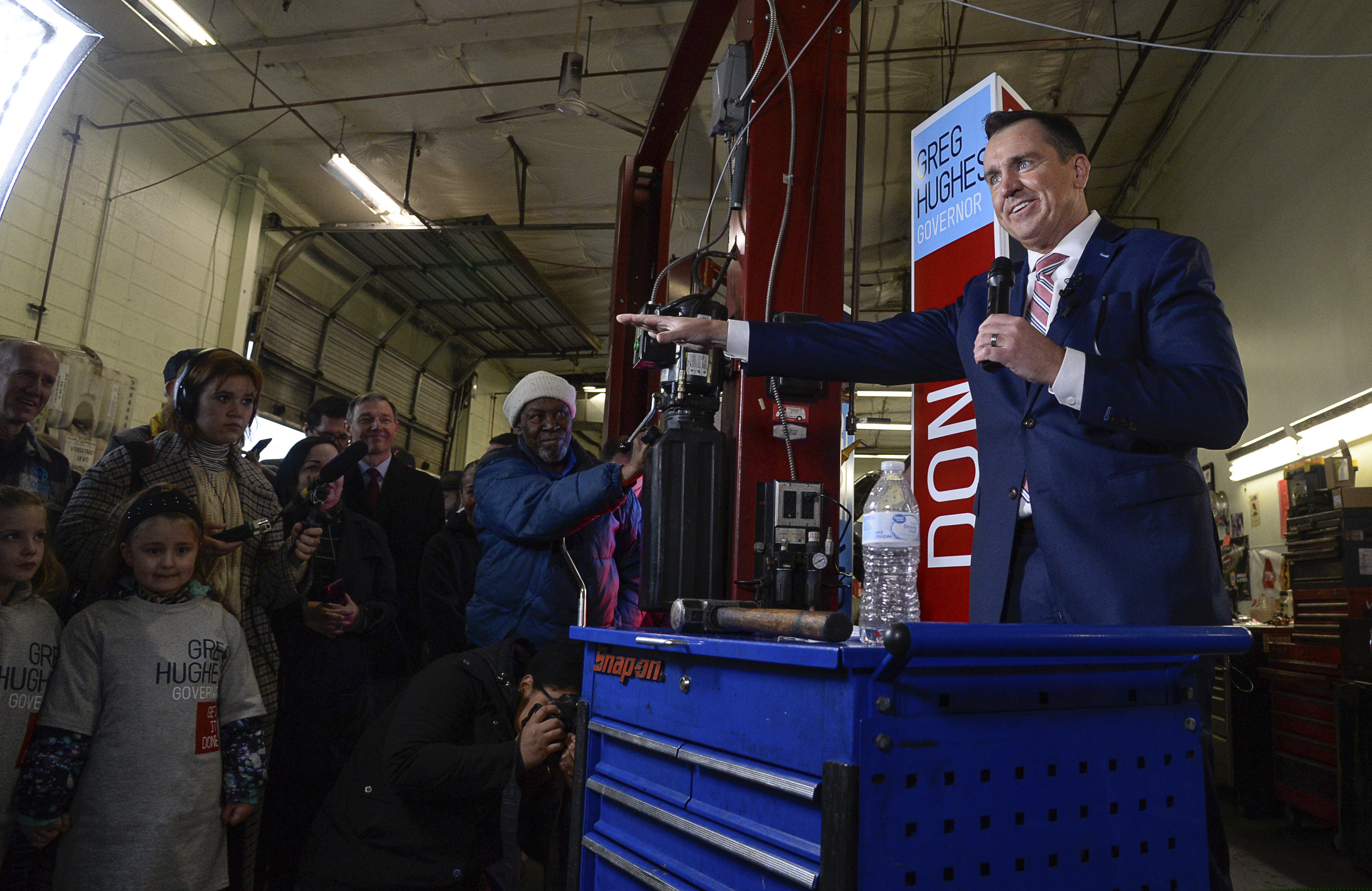 (Francisco Kjolseth | Tribune file photo)  Surrounded by friends, family and supporters, former Speaker of the House Greg Hughes announces he's running for governor of Utah at Dee's Automotive in Murray on Wednesday, Jan. 8, 2020.