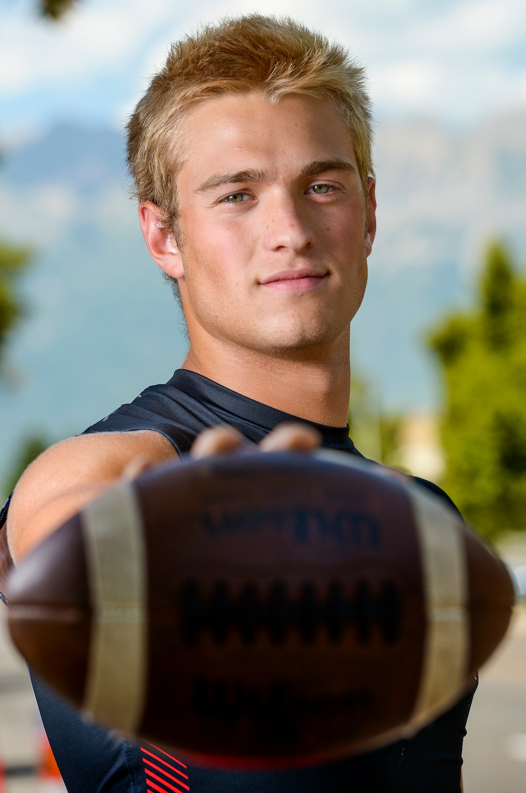 Leah Hogsten  |  The Salt Lake Tribune  American Fork High School football star Chase Roberts has committed to play for Brigham Young University, July 22, 2018.