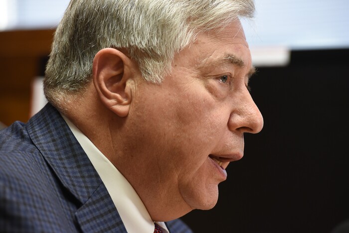 (Francisco Kjolseth  |  The Salt Lake Tribune)  Attorney Robert Sykes, representing Connie Elison, mother of Thomas Stanfield who was shot and killed by a Citadel security guard last week, speaks with the press at his offices in Salt Lake City on Tuesday, June 26, 2018, after filing a civil rights and wrongful death law suit.