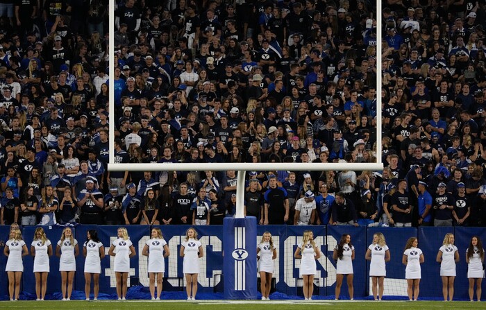 (Francisco Kjolseth | The Salt Lake Tribune) Fans await the arrival of their team as the Brigham Young Cougars take on the South Florida Bulls at LaVell Edwards Stadium in Provo, Saturday, Sept. 25, 2021.
