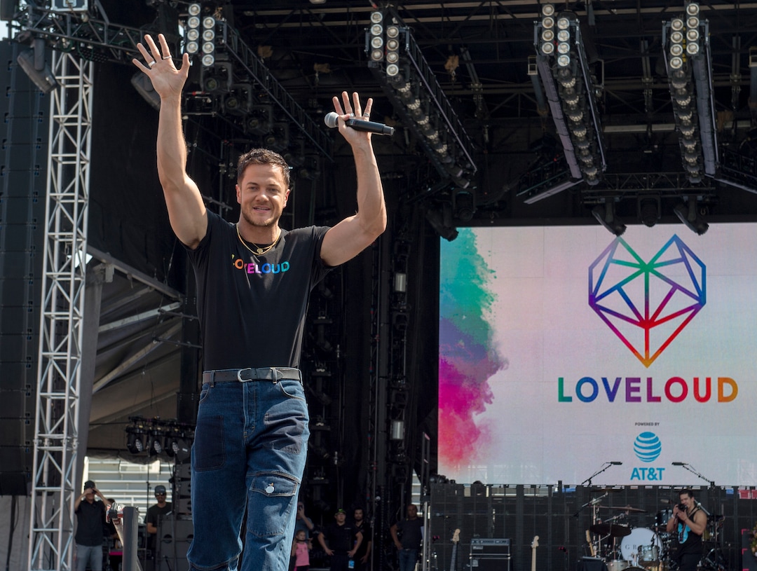 (Rick Egan  |  The Salt Lake Tribune)     Loveloud Founder Dan Reynolds greets the crowd at the start of the Loveloud Festival in the early afternoon, at Rice-Eccles Stadium, Saturday, July 28, 2018.