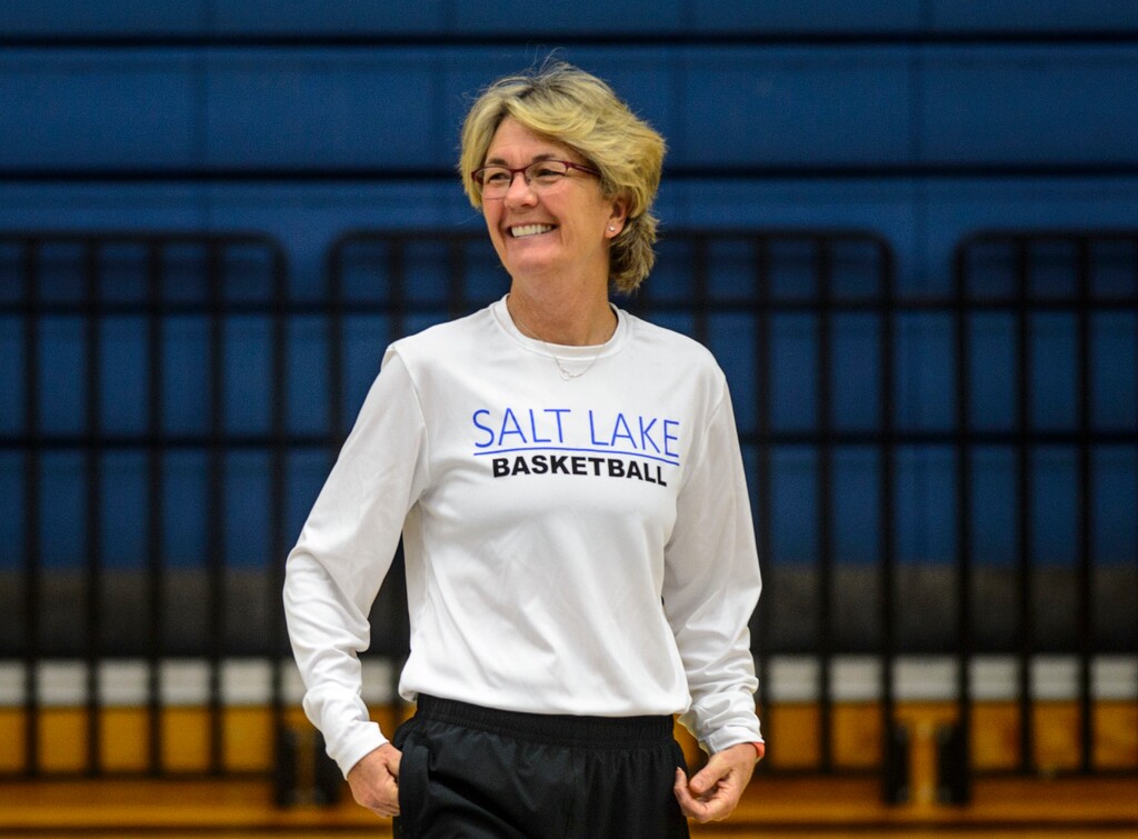 (Steve Griffin  |  The Salt Lake Tribune) SLCC women's basketball coach Betsy Specketer during practice on the campus in Taylorsville Monday November 27, 2017.