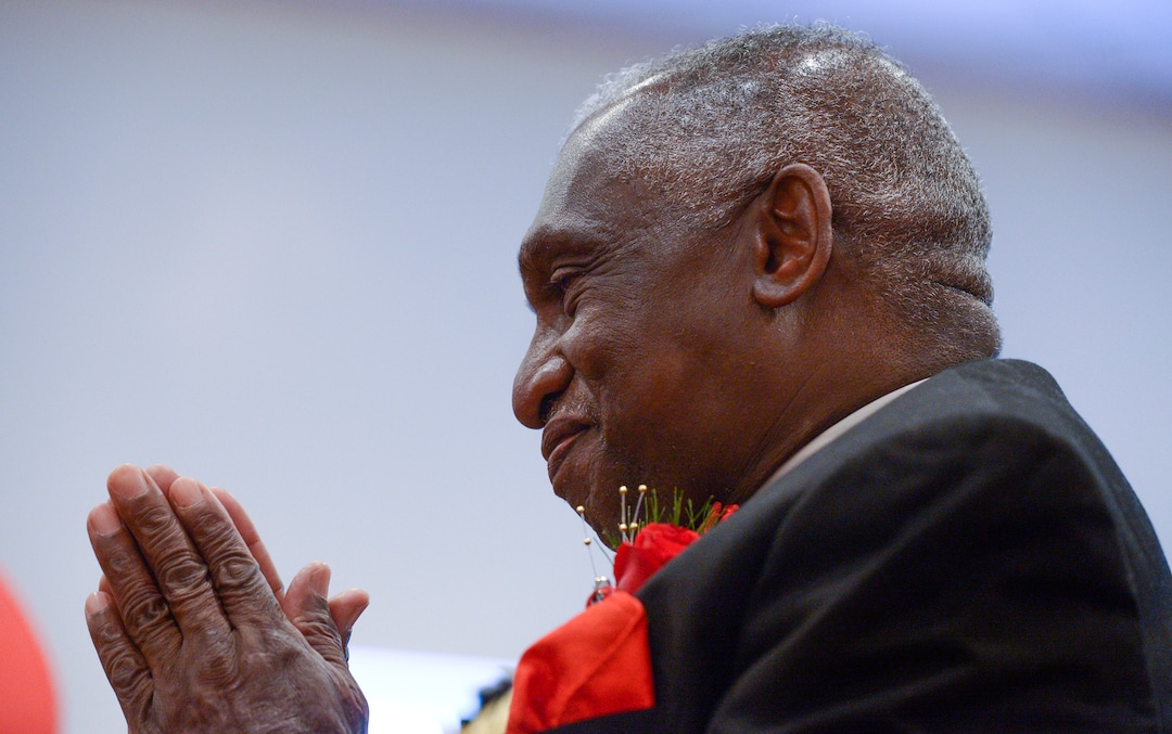 (Leah Hogsten  |  The Salt Lake Tribune) The Rev. France A. Davis celebrates his 44th anniversary as pastor at Calvary Baptist Church with members of his congregation, Sunday, April 22, 2018. Davis, who arrived in Salt Lake City in 1974 with his wife Willene Davis, has built the congregation to more than 700 members. 