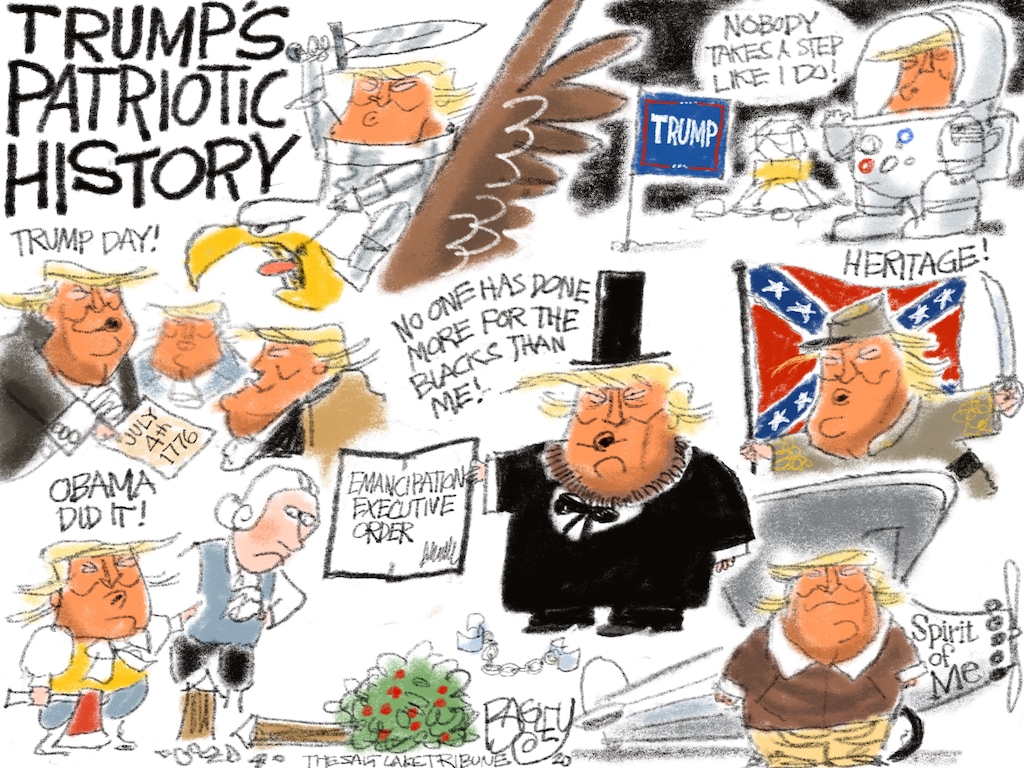 (Pat Bagley | The Salt Lake Tribune) This cartoon, titled "His Story History," appears in The Salt Lake Tribune on Sunday, Sept. 20, 2020.