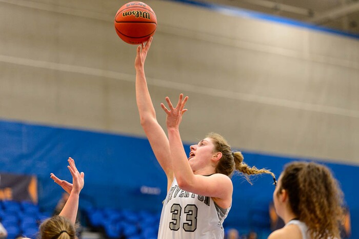 (Trent Nelson | The Salt Lake Tribune)  Riverton's Morgan Kane (33) shoots as Riverton faces American Fork in the 6A High School Girls' Basketball Tournament at SLCC in Taylorsville, Tuesday Feb. 20, 2018.