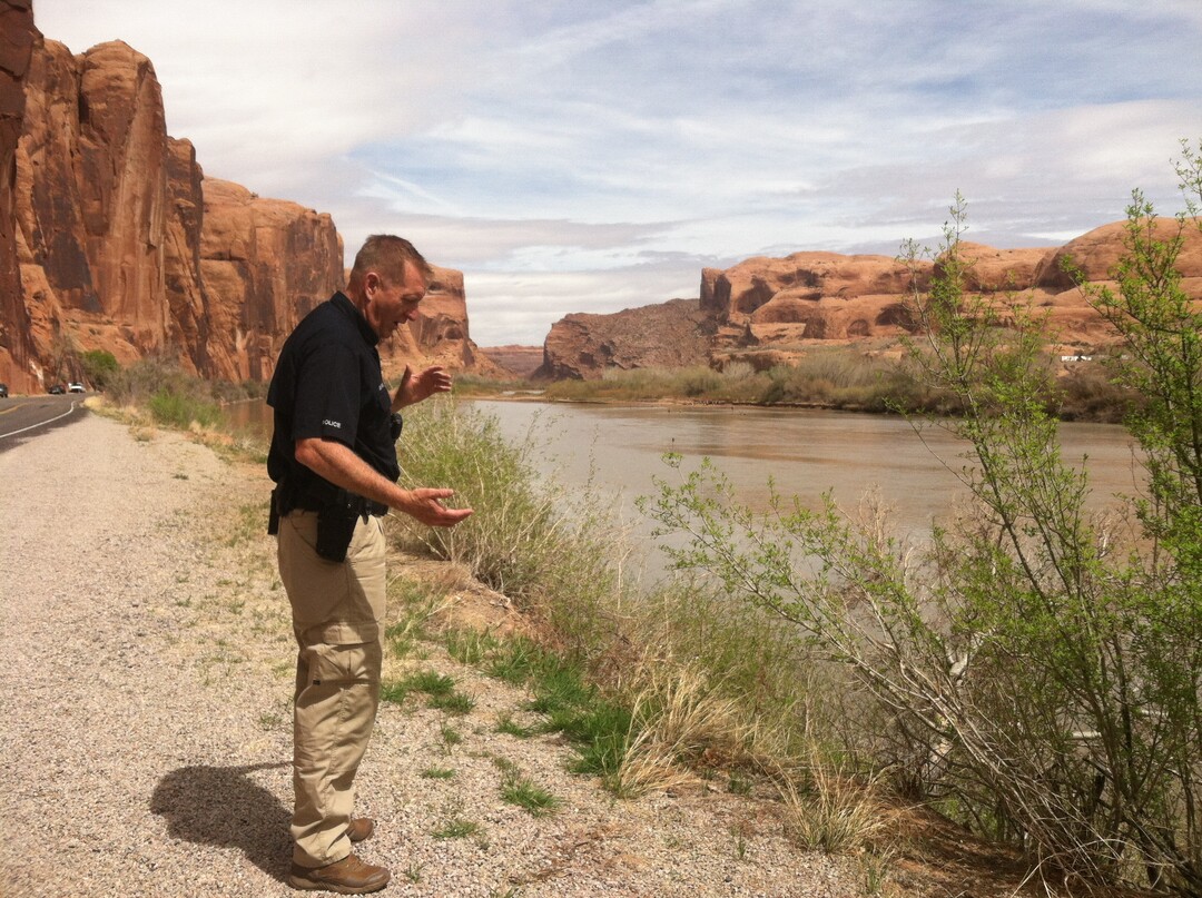 (Courtney Tanner | The Salt Lake Tribune) Jim Winder, the chief of police for Moab, stands on the side of the road near the Colorado River on April 7, 2018. He stepped down from his position as Salt Lake County sheriff in July 2017.