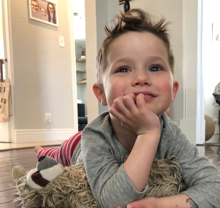 (Marina Gomberg | The Salt Lake Tribune) Harvey Gomberg is an active kid who wants the attention of his moms, while they try to work during the coronavirus pandemic. Oh, and he loves that stuffed sloth.