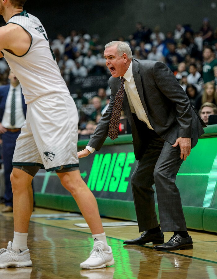 (Steve Griffin  |  The Salt Lake Tribune)  BYU head coach Dave Rose screams direction to his team during the BYU versus UVU basketball game at UCCU Center on the UVU campus in Orem Wednesday November 29, 2017.